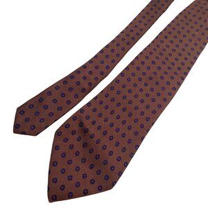 Polo Ralph Lauren Mens Silk Tie Brown With Blue Red Dot Pattern 58" Long vintage